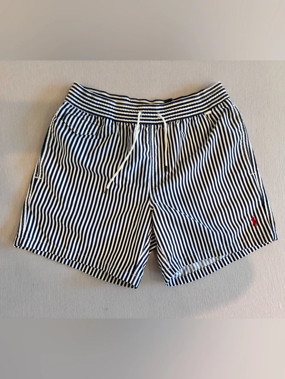 Polo by Ralph Lauren Navy and White Striped Swim Trunks